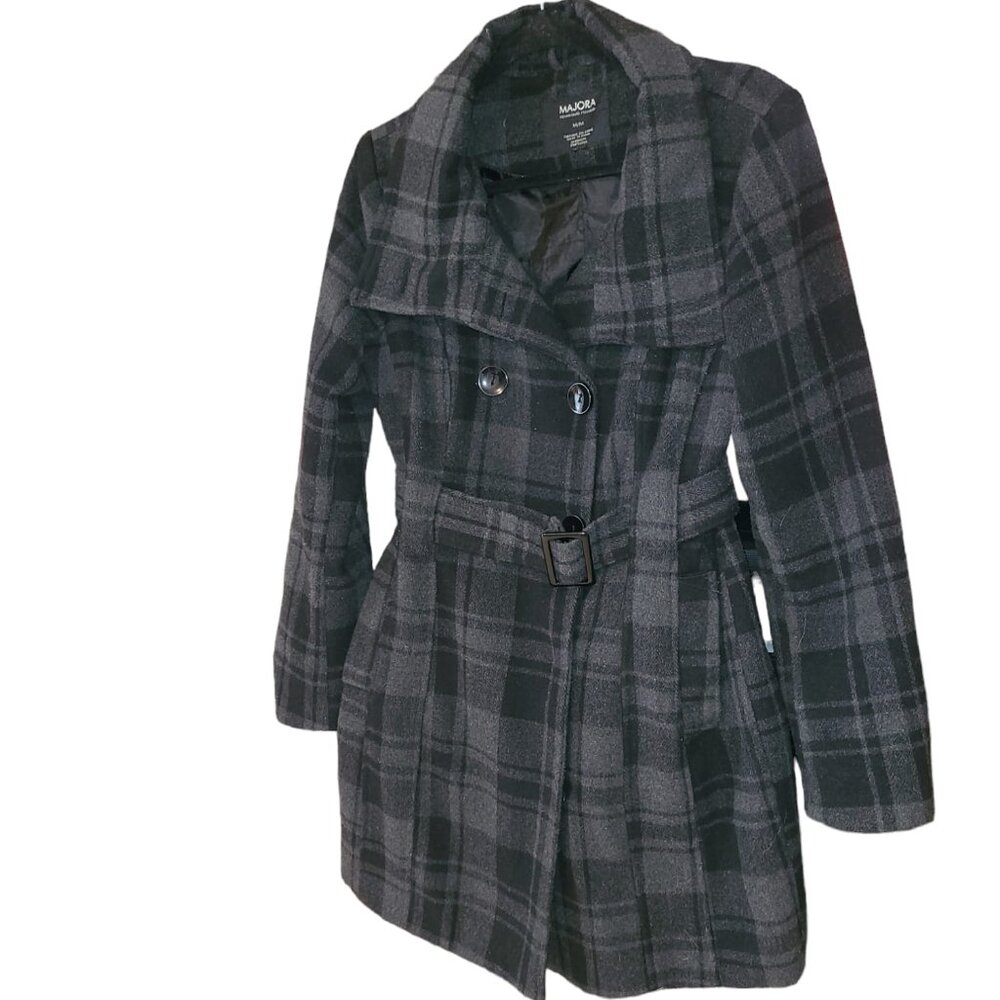 Majora Jacket Women's Size Medium Plaid Trench Coat in a button up with belt